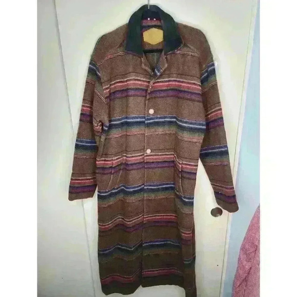 Vintage Woolrich Women’s Striped Wool Southwestern Aztec Long Coat Size‎ L Indie - Picture 1 of 6